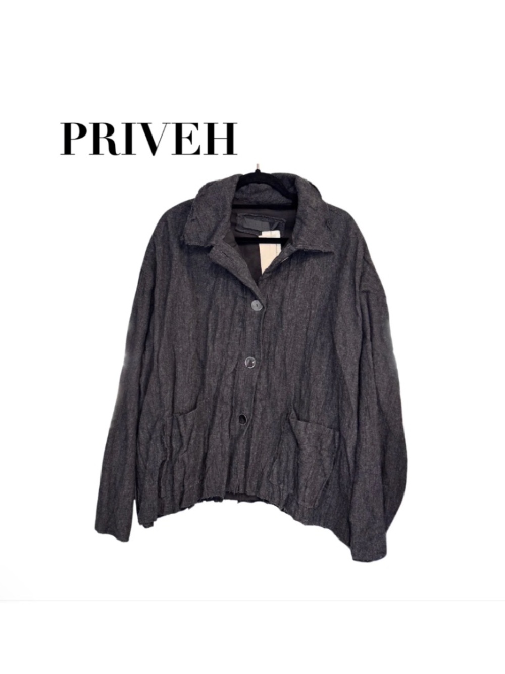 Priveh Button Down Wool Overcoat with Cotton Lining